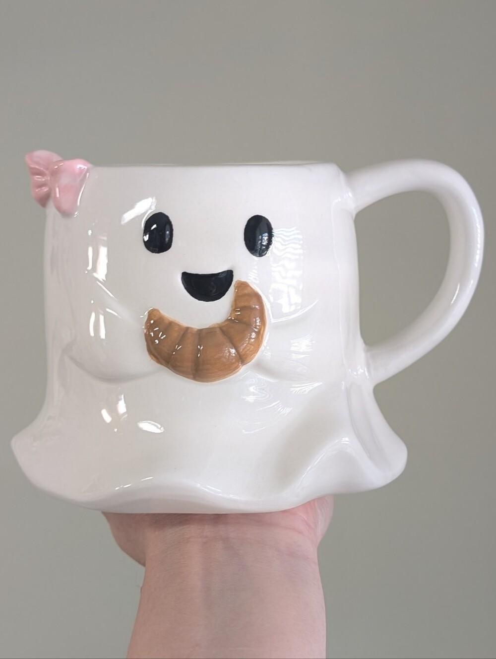 Cobwebs & Cauldrons Adorably Spooky Sculpted Ghost Mug w/ Bow & Croissant Detail